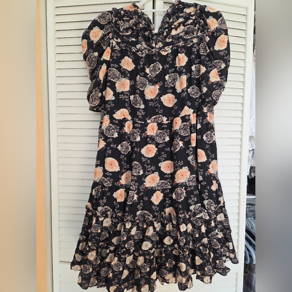 Ulla Johnson Dresses & Skirts - Ulla Johnson Black Floral Blouse with Peach Accents
